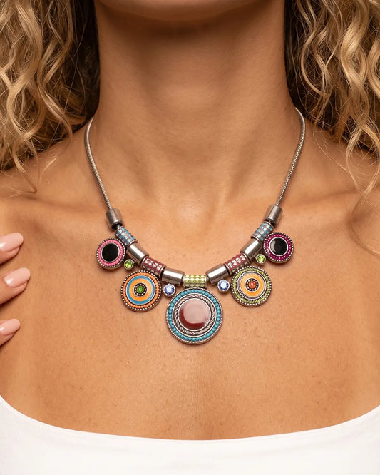 Silver Colorful Boho Necklace Party Boutique SP332