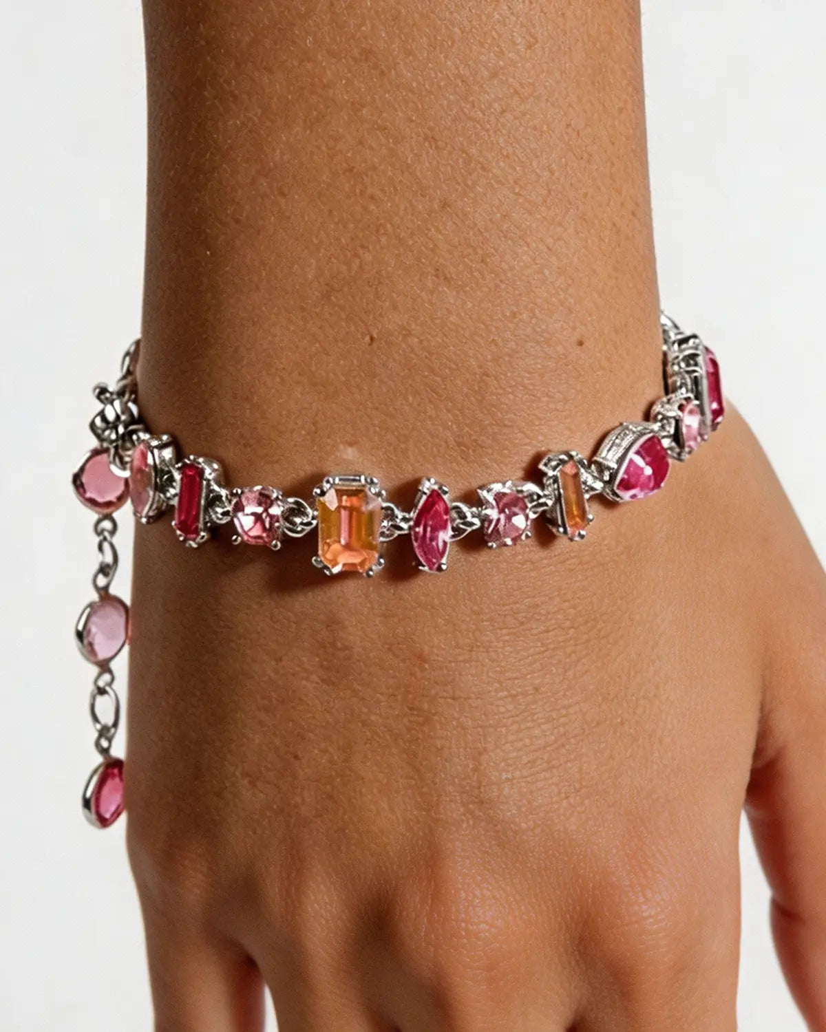 Silver Pink Rhinestone Bracelet Party Boutique SP308