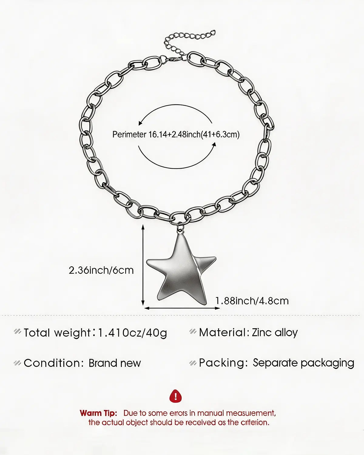 Silver Star Chunky Necklace Party Trendy Jewelry Gift SP276