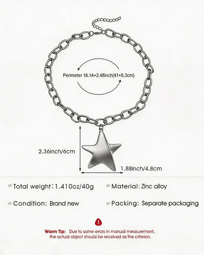 Silver Star Chunky Necklace Party Trendy Jewelry Gift SP276