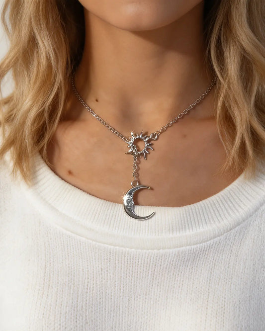 Silver Sun Moon Necklace Daily Boutique SP315-SL