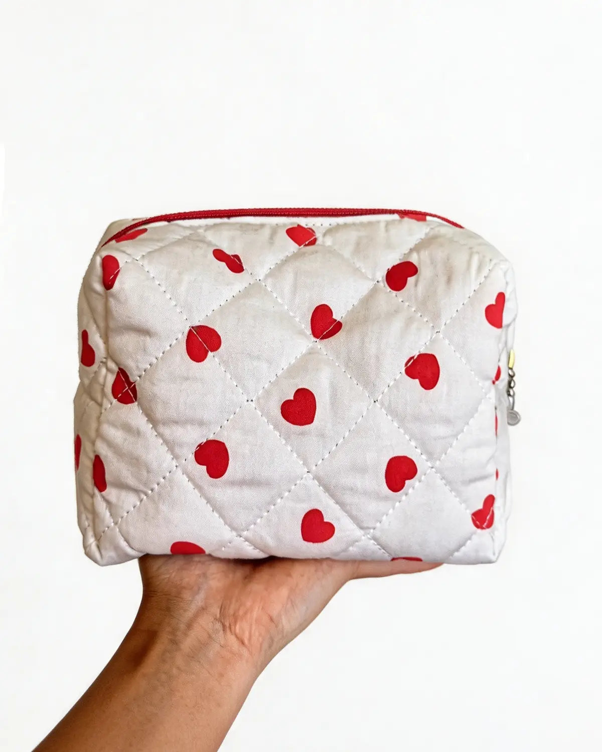 White Heart Quilted Makeup Bag Travel Boutique Gift SP300