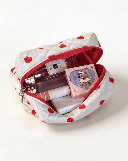White Heart Quilted Makeup Bag Travel Boutique Gift SP300