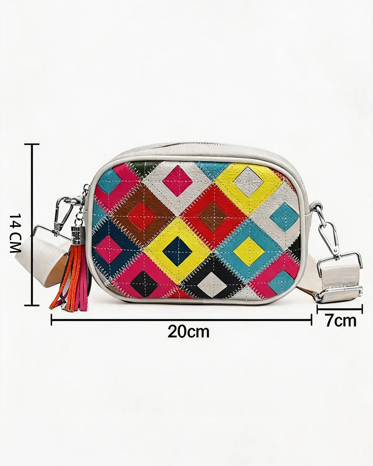 Beige Leather Patchwork Crossbody Daily Boho Bag Gift SP289