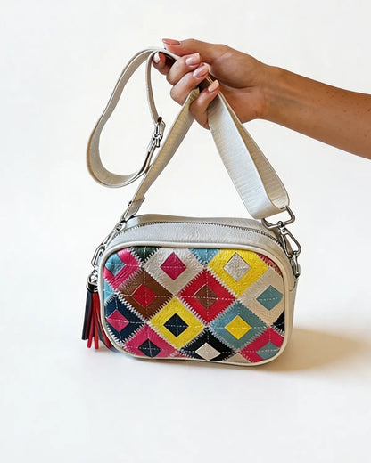 Beige Leather Patchwork Crossbody Daily Boho Bag Gift SP289
