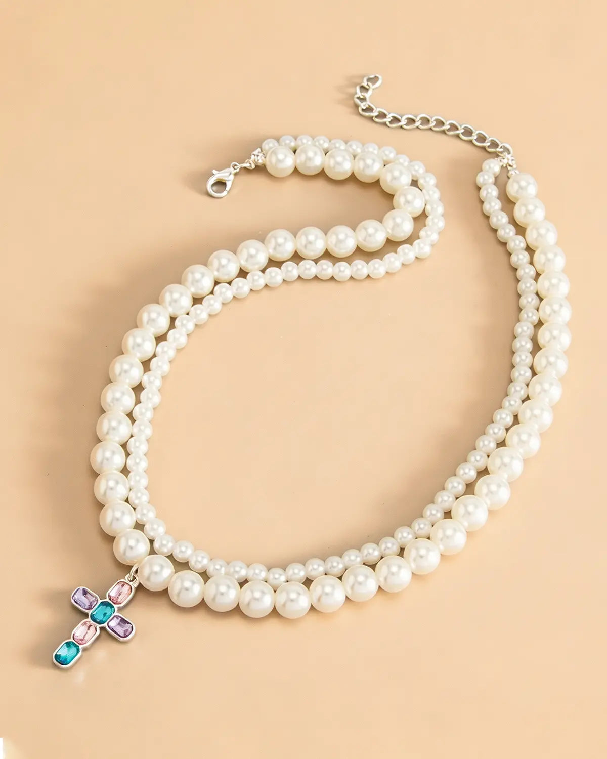 White Pearl Cross Necklace Party Boutique SP321