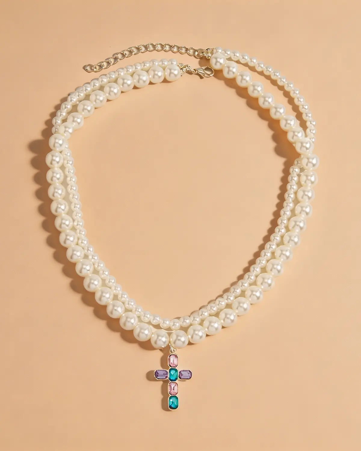 White Pearl Cross Necklace Party Boutique SP321