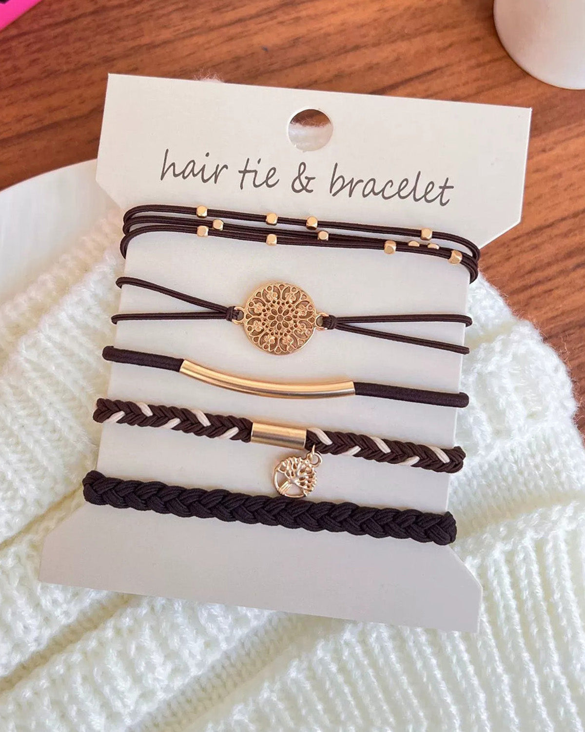 Wholesale 5PCS Hair Ties Bracelet for Women 5 Styles Soft Braided Boho Hair Bands Elastic No Damage Hair Ties for Girls thick Thin Long Curly Hair Accessories SP004