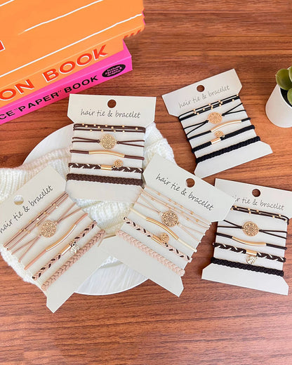 Wholesale 5PCS Hair Ties Bracelet for Women 5 Styles Soft Braided Boho Hair Bands Elastic No Damage Hair Ties for Girls thick Thin Long Curly Hair Accessories SP004