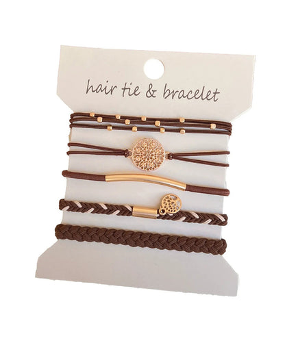 Wholesale 5PCS Hair Ties Bracelet for Women 5 Styles Soft Braided Boho Hair Bands Elastic No Damage Hair Ties for Girls thick Thin Long Curly Hair Accessories SP004