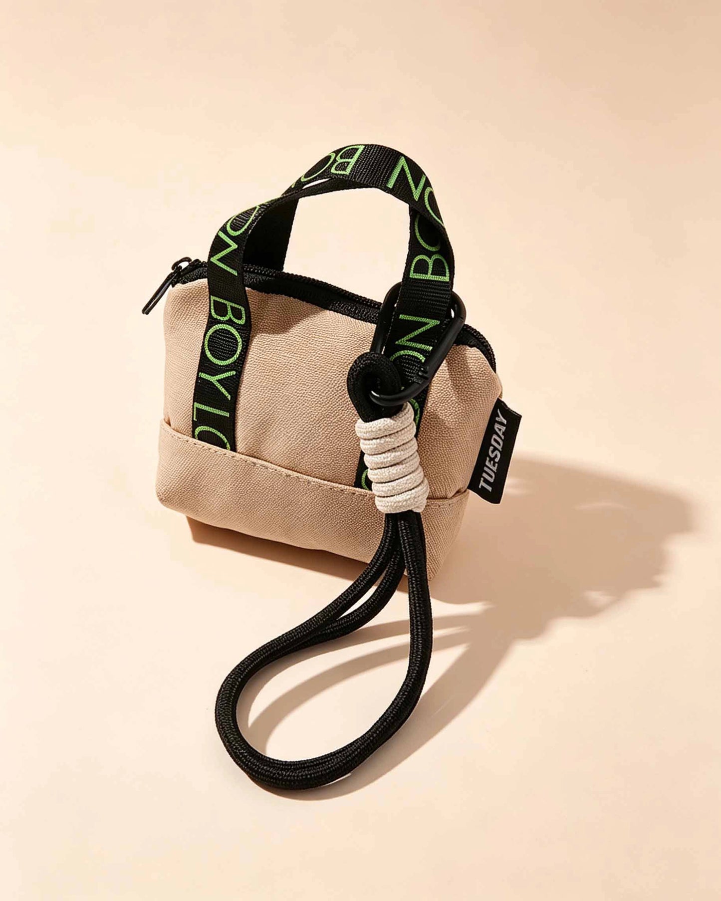 Beige Canvas Mini Earphone Pouch Keychain Daily Accessory SP163