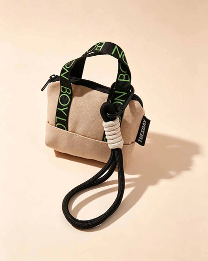Beige Canvas Mini Earphone Pouch Keychain Daily Accessory SP163