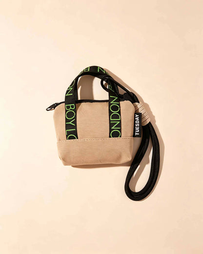 Beige Canvas Mini Earphone Pouch Keychain Daily Accessory SP163