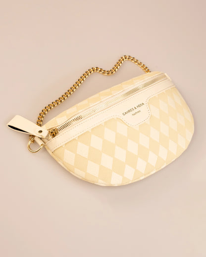 Wholesale Beige Quilted Chain Fanny Pack SP133