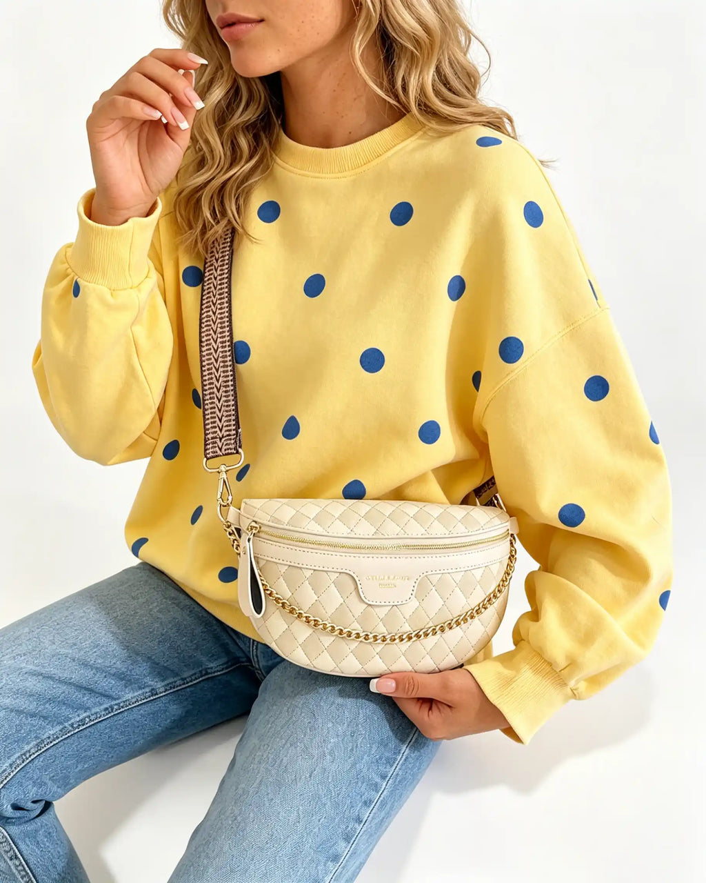 Wholesale Beige Quilted Chain Fanny Pack SP133