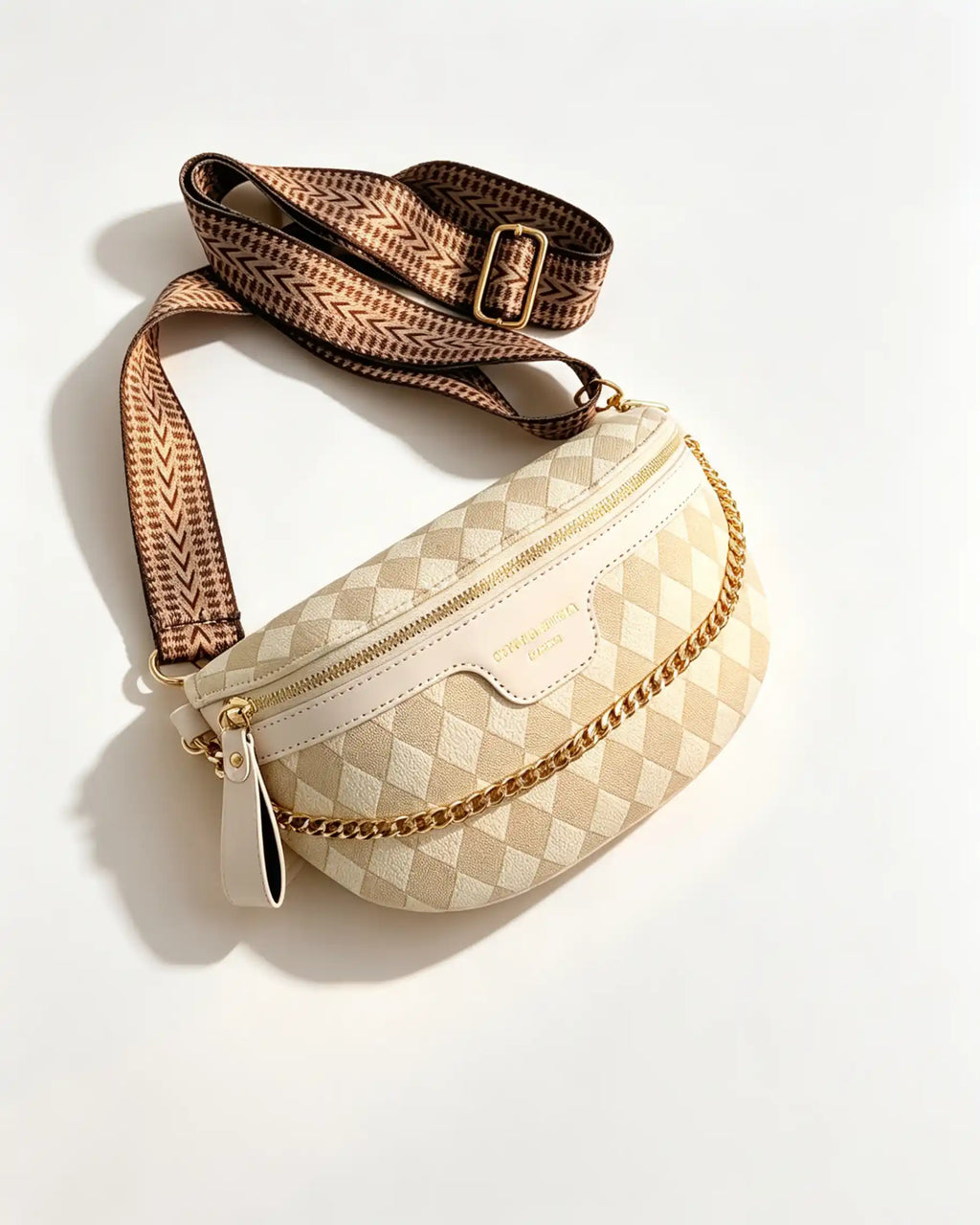 Wholesale Beige Quilted Chain Fanny Pack SP133