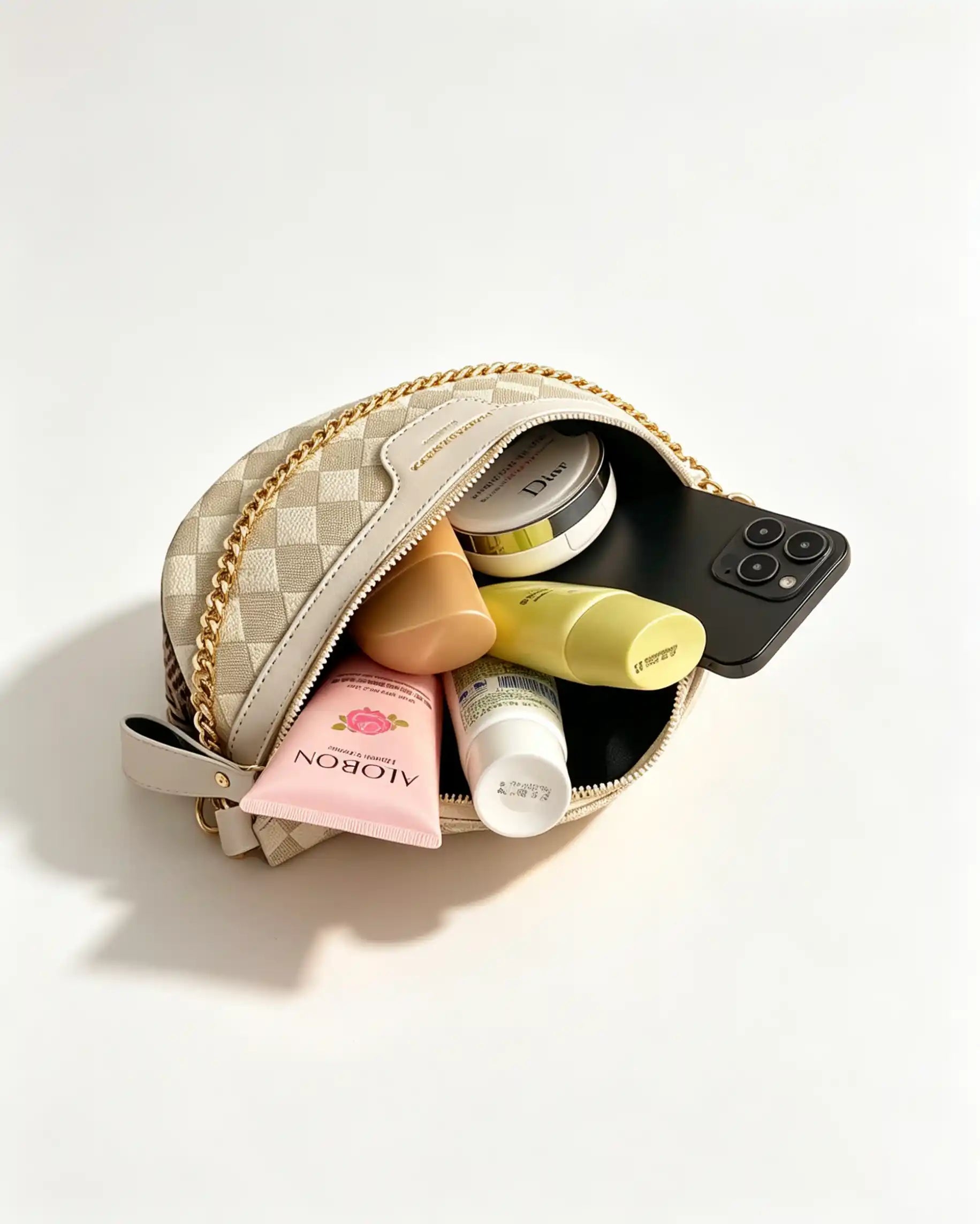 Wholesale Beige Quilted Chain Fanny Pack SP133
