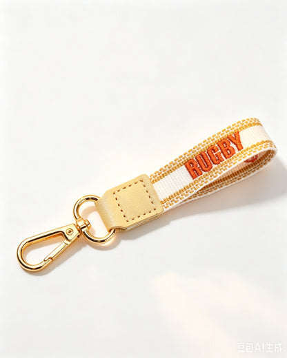 Beige Rugby Wristlet Sports Embroidered Keychain Charm SP195