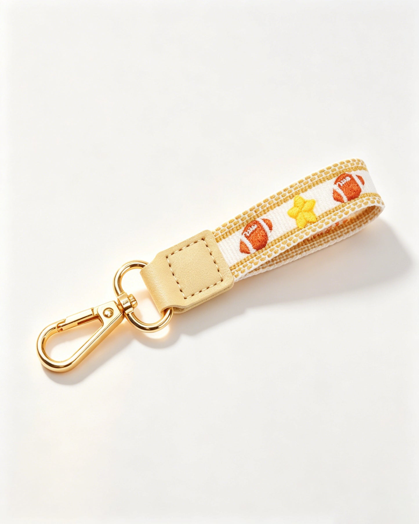 Beige Rugby Wristlet Sports Embroidered Keychain Charm SP195