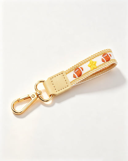 Beige Rugby Wristlet Sports Embroidered Keychain Charm SP195