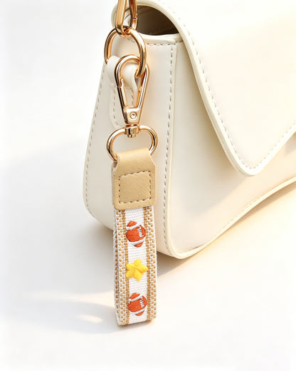 Beige Rugby Wristlet Sports Embroidered Keychain Charm SP195