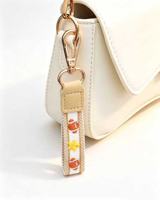Wholesale Beige Rugby Wristlet Sports Embroidered Keychain Charm SP195