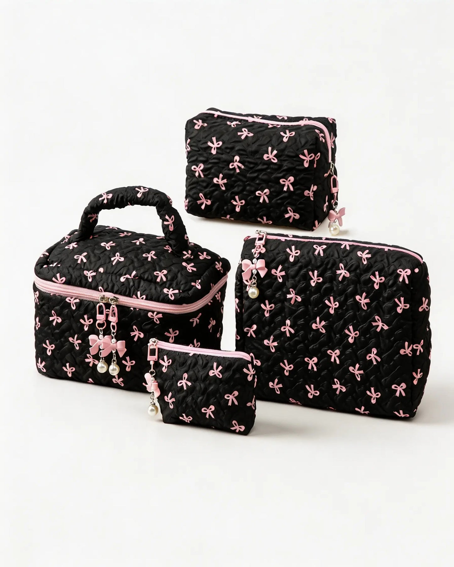 Wholesale Black Bow Quilted Bag Travel Makeup Pouch SP269