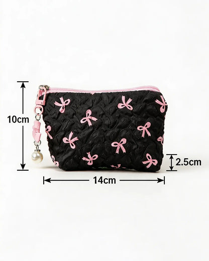Wholesale Black Bow Quilted Bag Travel Makeup Pouch SP269