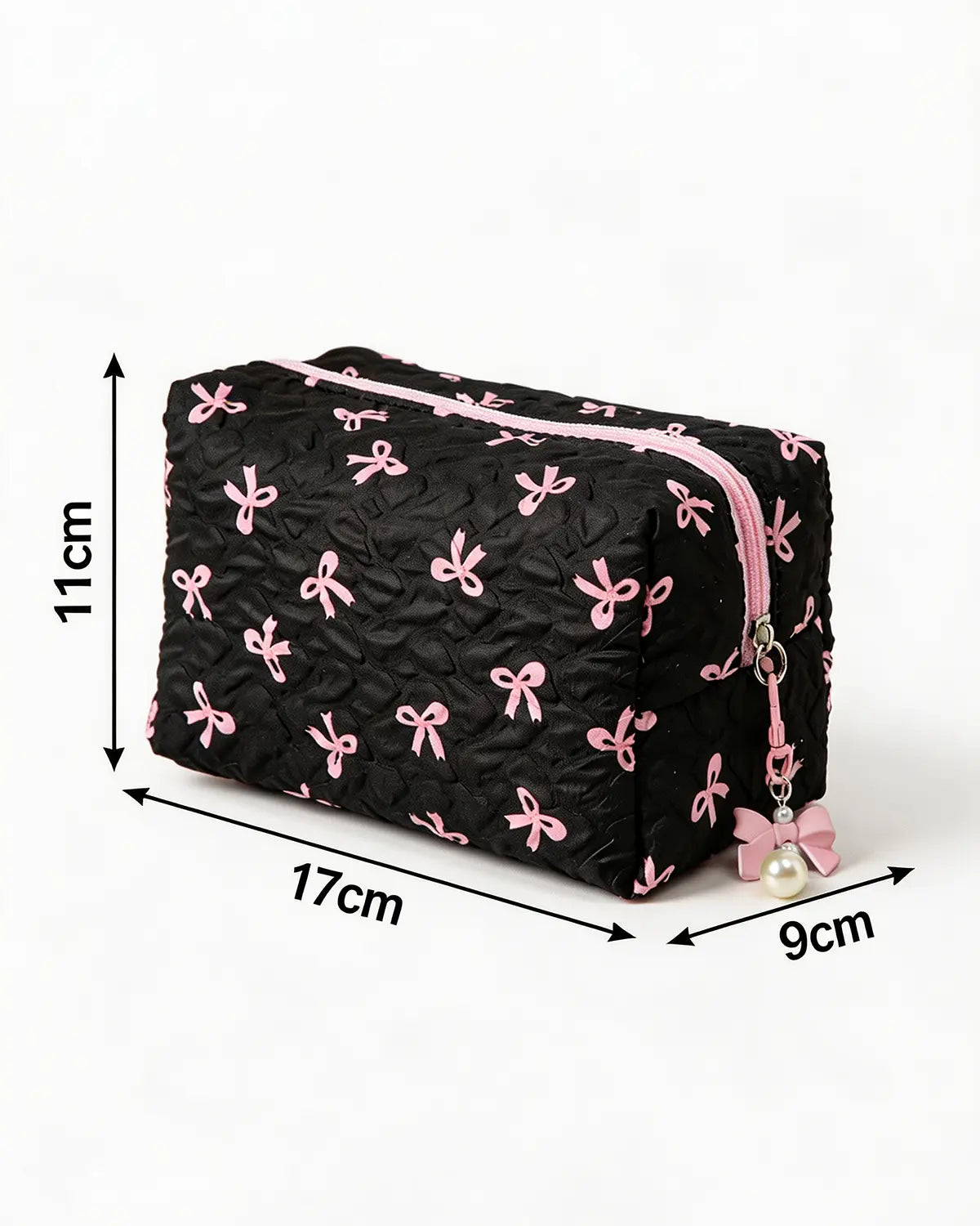 Wholesale Black Bow Quilted Bag Travel Makeup Pouch SP269