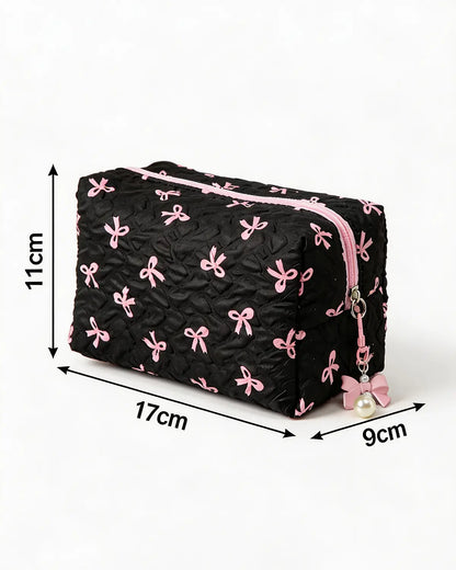 Wholesale Black Bow Quilted Bag Travel Makeup Pouch SP269