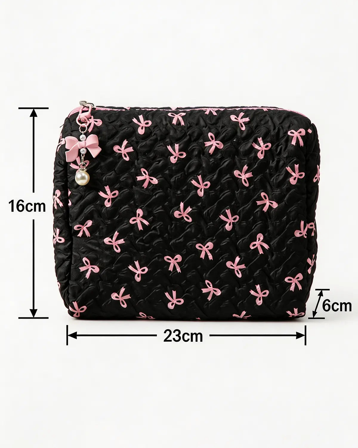 Wholesale Black Bow Quilted Bag Travel Makeup Pouch SP269