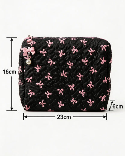 Wholesale Black Bow Quilted Bag Travel Makeup Pouch SP269