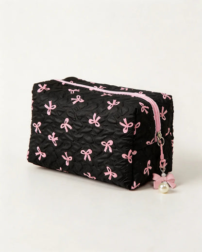 Wholesale Black Bow Quilted Bag Travel Makeup Pouch SP269