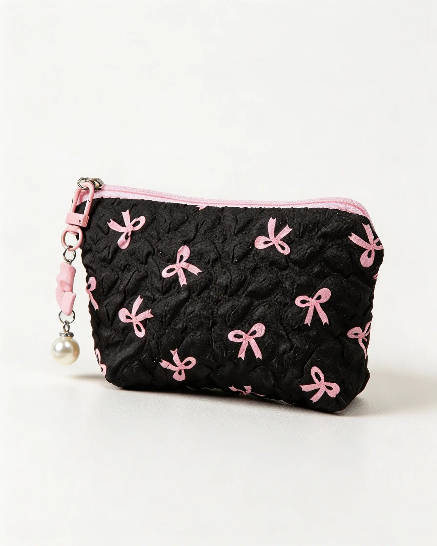 Wholesale Black Bow Quilted Bag Travel Makeup Pouch SP269