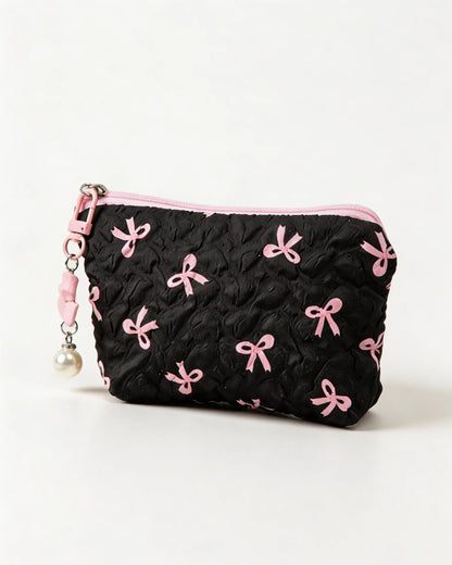 Wholesale Black Bow Quilted Bag Travel Makeup Pouch SP269