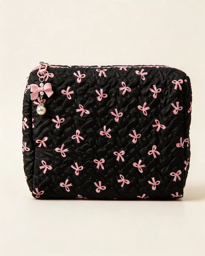 Wholesale Black Bow Quilted Bag Travel Makeup Pouch SP269