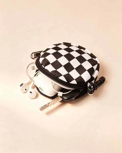 Black Checkerboard Ultralight Mini Pouch Daily Earphone Bag SP164