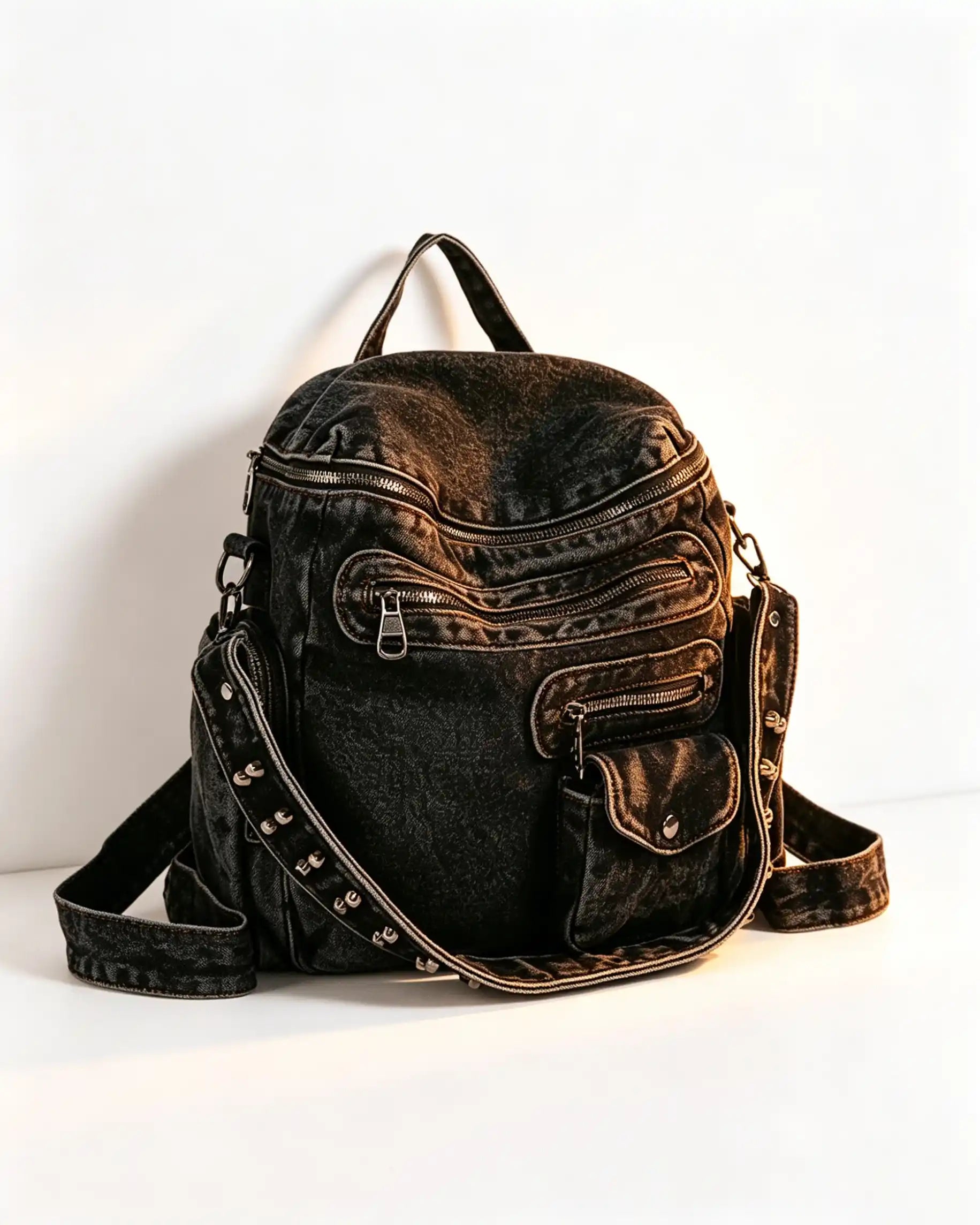 Wholesale Black Denim Multi-pocket Backpack SP136