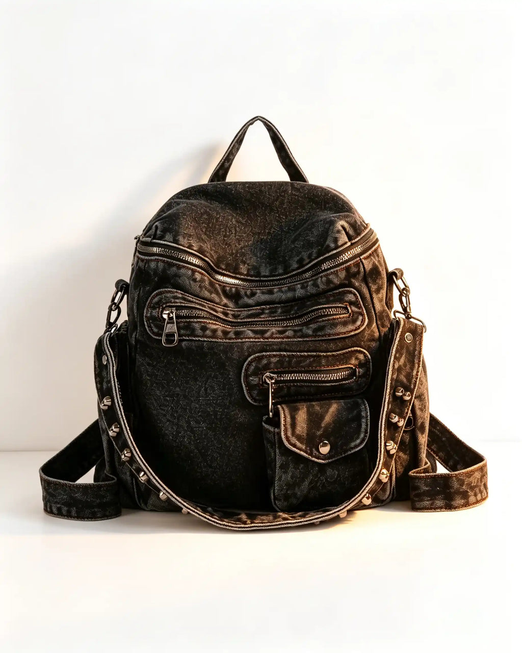 Wholesale Black Denim Multi-pocket Backpack SP136