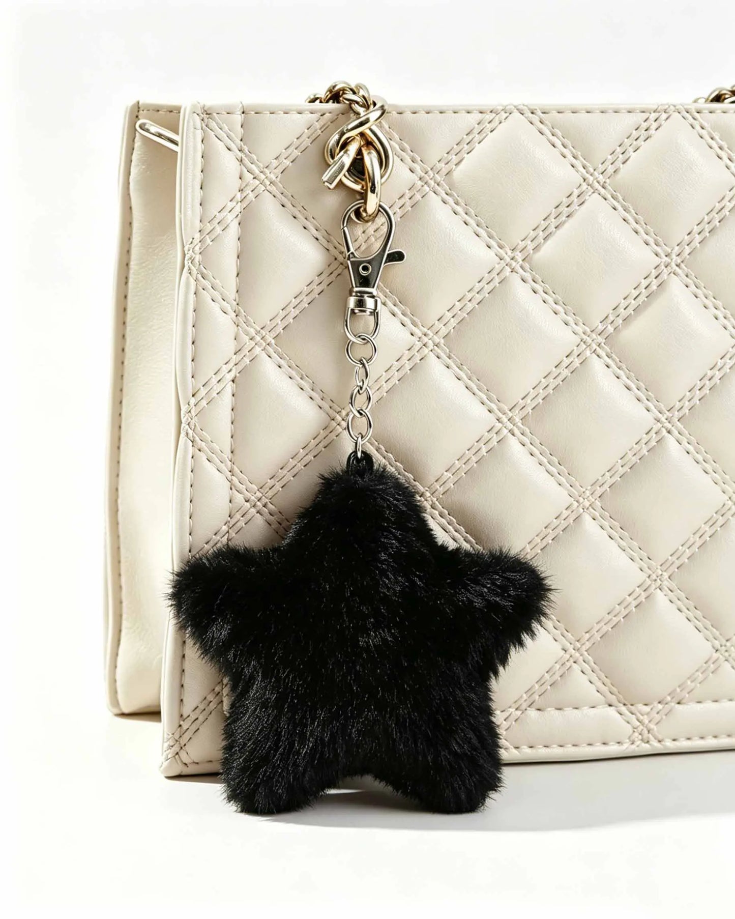 Black Faux Fur Star Keychain Daily Y2K Bag Charm SP182