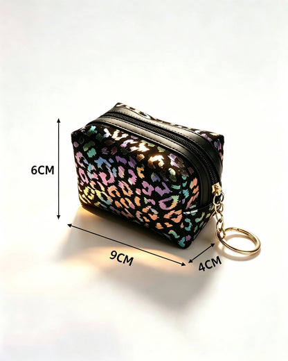 Black Iridescent Leopard Pouch Daily Y2K Keychain Bag SP151