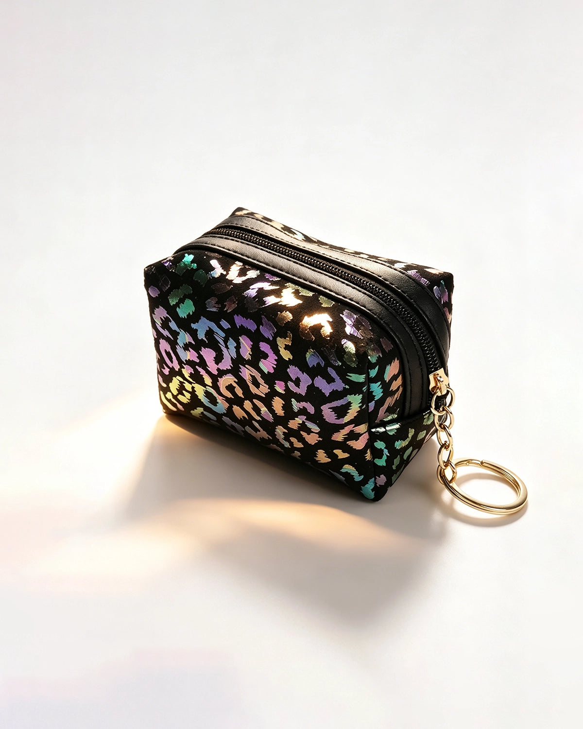 Black Iridescent Leopard Pouch Daily Y2K Keychain Bag SP151
