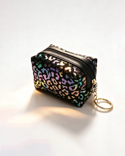 Black Iridescent Leopard Pouch Daily Y2K Keychain Bag SP151