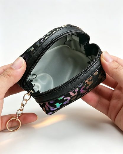 Black Iridescent Leopard Pouch Daily Y2K Keychain Bag SP151