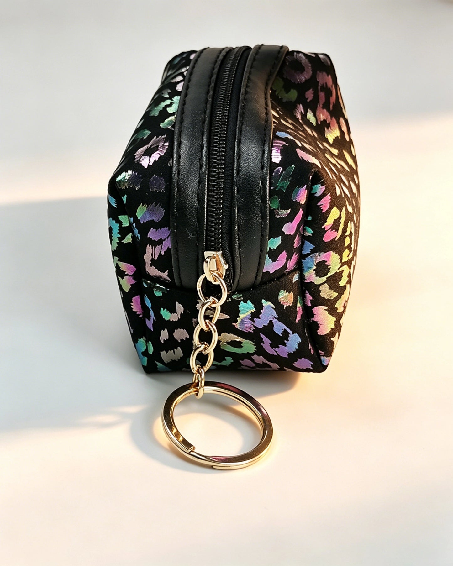 Black Iridescent Leopard Pouch Daily Y2K Keychain Bag SP151