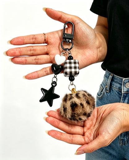 Black Leopard Pom Keychain Daily Bag Charm SP210