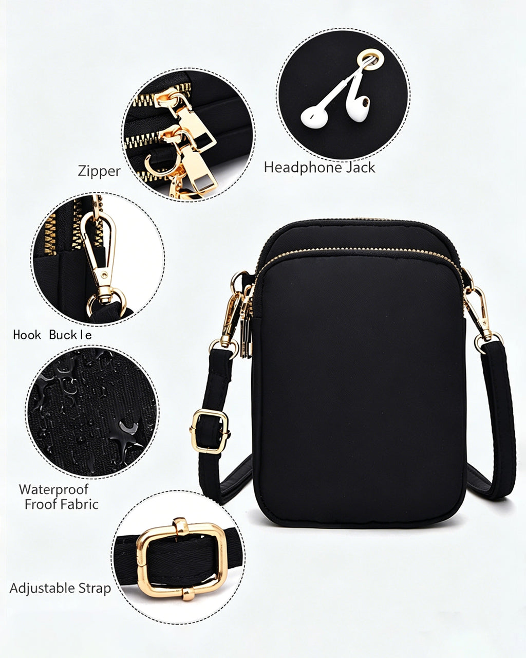 Wholesale Black Waterproof Phone Crossbody Bag SP146