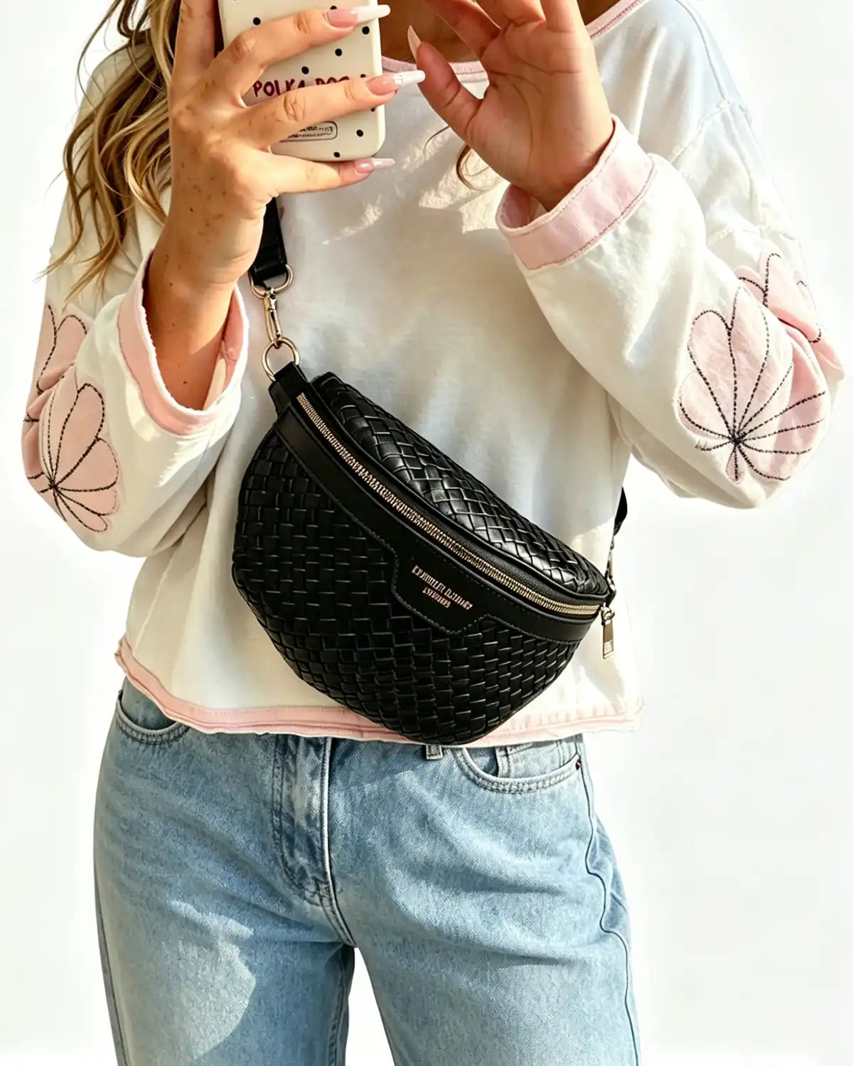 Wholesale Black Woven Wide Strap Fanny Pack SP131