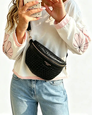 Wholesale Black Woven Wide Strap Fanny Pack SP131