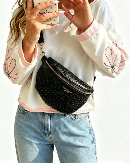 Wholesale Black Woven Wide Strap Fanny Pack SP131